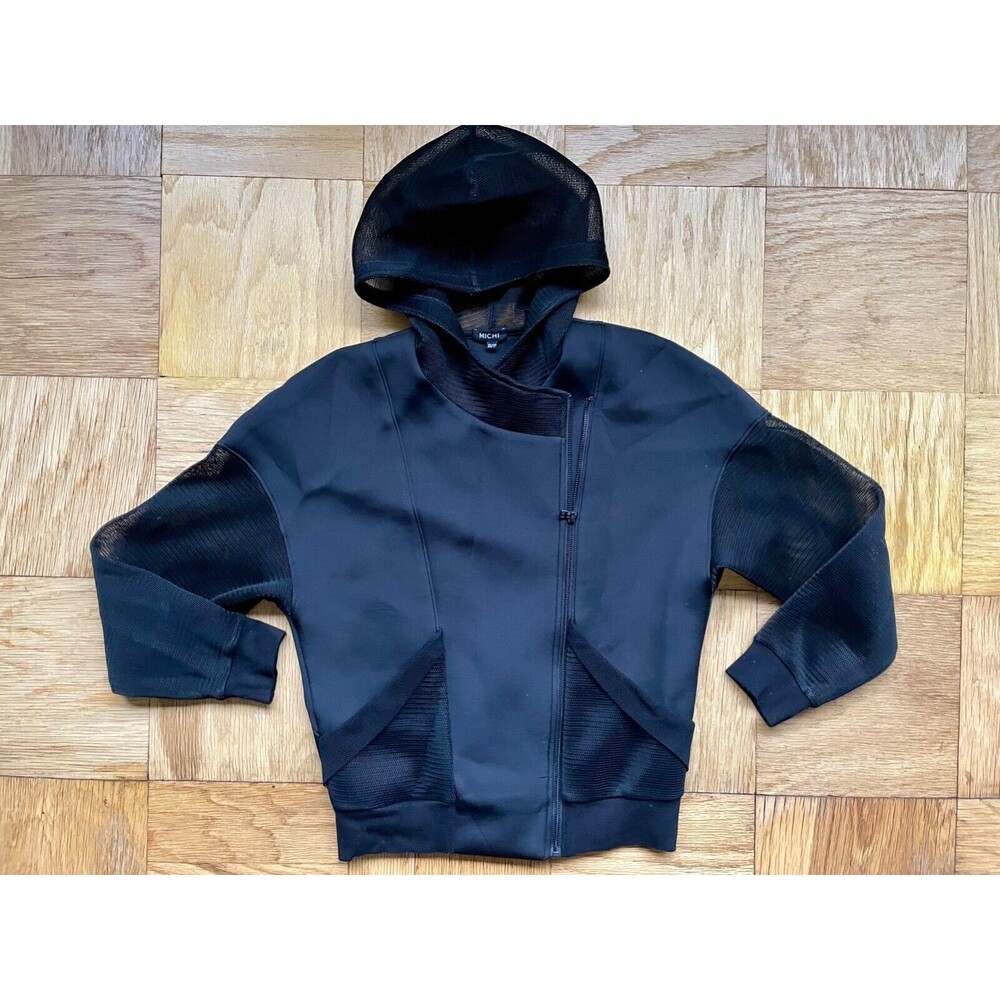 Michi $258 Black Oversized Mesh and Neoprene Moto-Style Jacket, XS, EUC